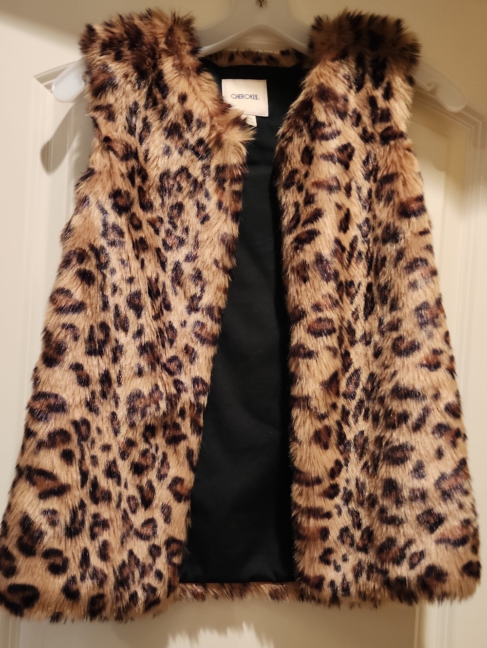 Cherokee Leopard-Print Faux Fur Vest in Brown & Black Girls Large (10/12)